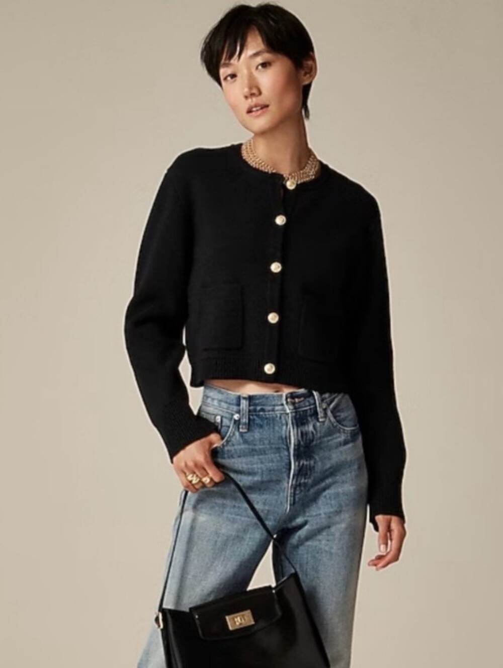 J. Crew size S Black Emilie Cropped Sweater Lady Jacket - Picture 2 of 5